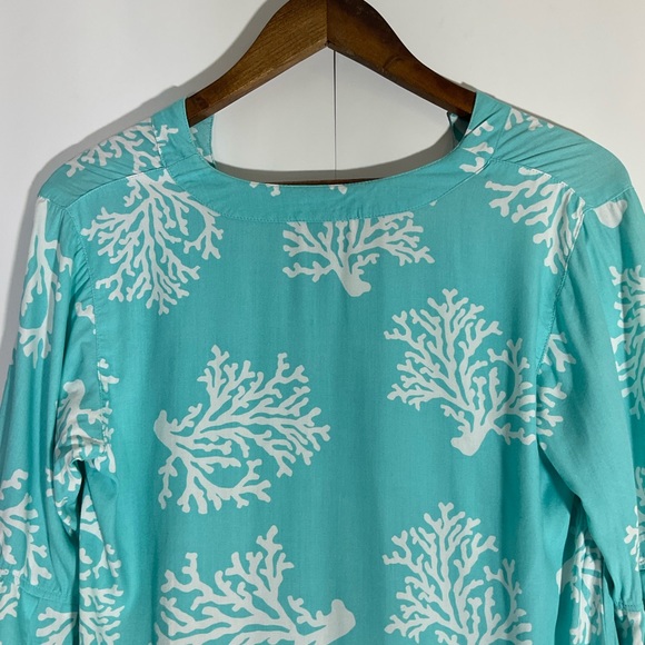Escapada Swim Cover-Up Turquoise Blue White Coral Pattern Long Sleeve Size Med - Picture 12 of 16